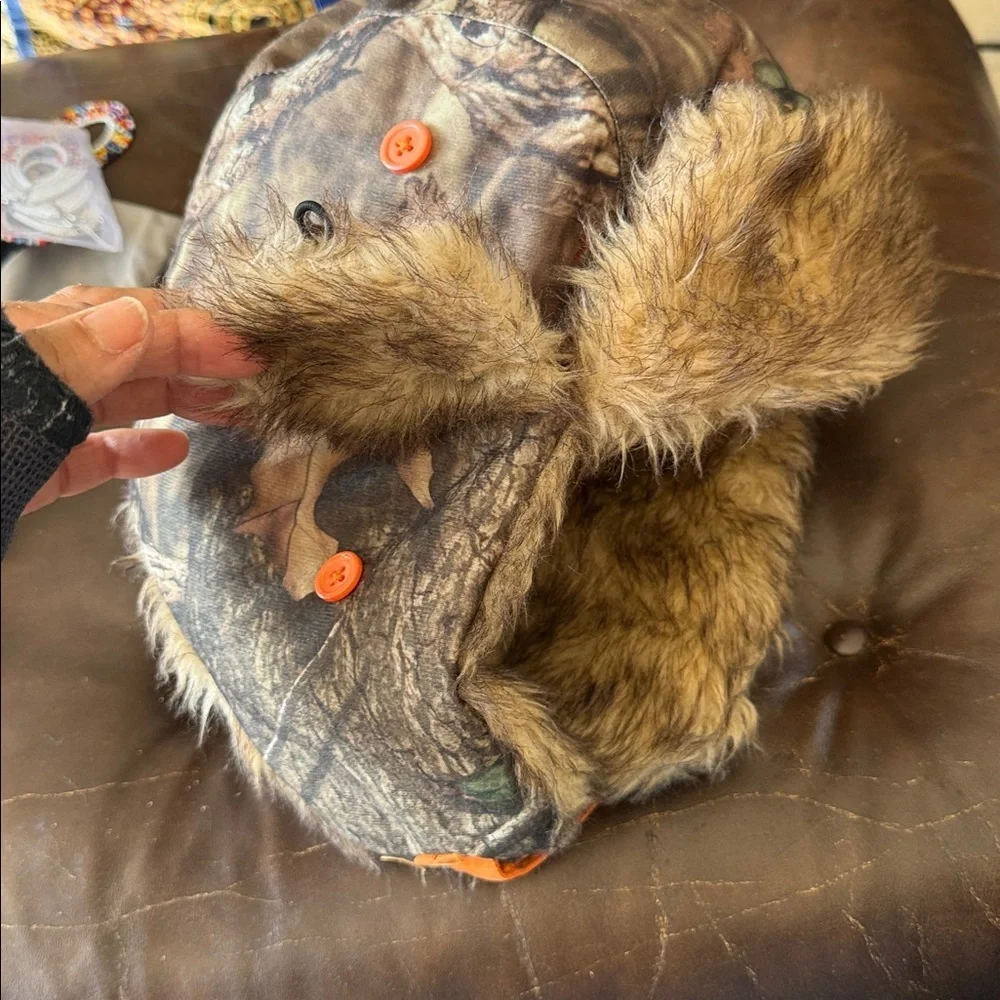 Wrangler Brown  faux Fur-Lined Hat with orange details